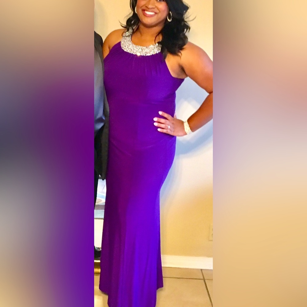 Purple Formal Halter Gown with Jeweled Collar